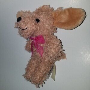 MTY International Tan Puppy Dog Plush Pink Bow Lovey Small 7" Stuffed Animal Toy